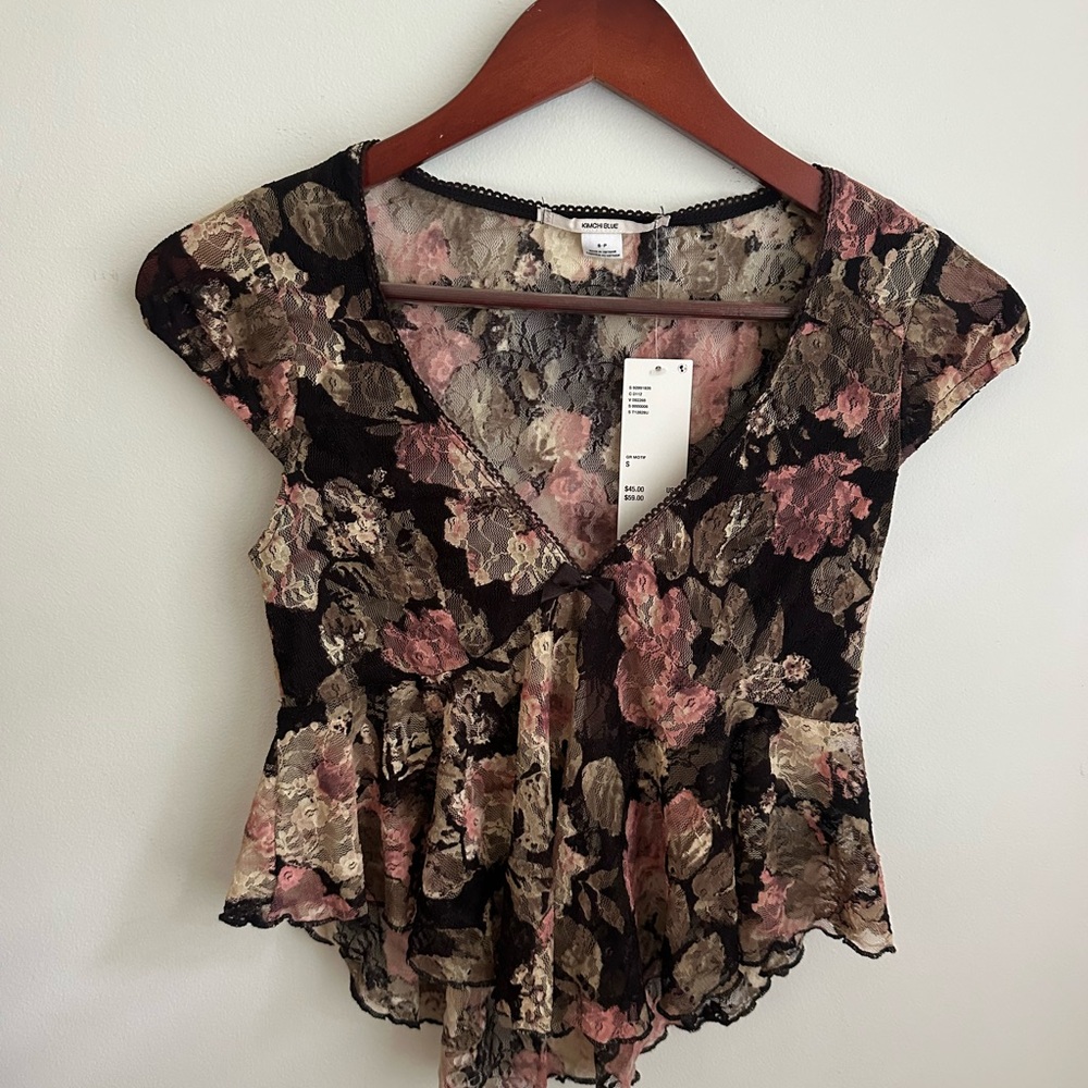 Kimchi Blue Floral Lace Blouse in Black and Pink